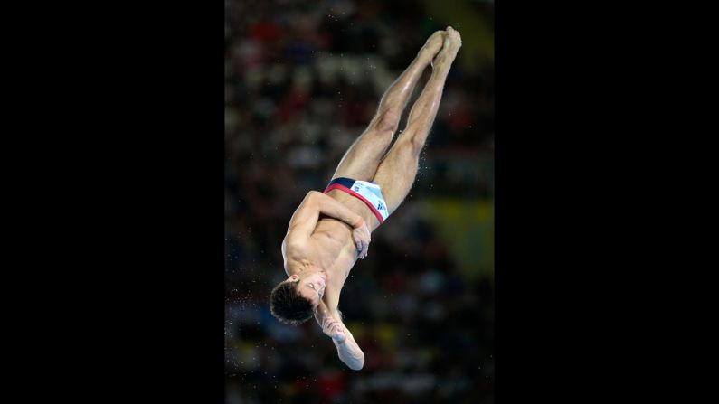 Tom Daley of Great Britain competes in the men's 10-meter platform diving final.