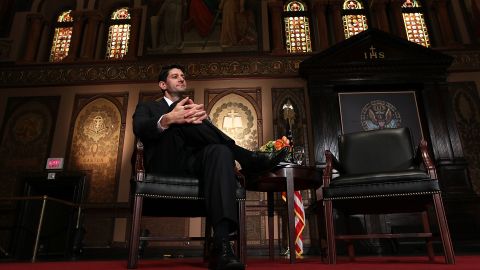 Ryan is introduced before speaking about the federal budget at Georgetown University on April 26, 2012.