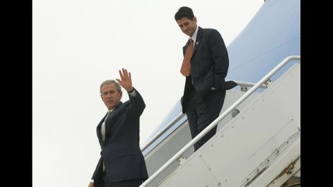 Ryan follows President George W. Bush off of Air Force One at General Mitchell International Airport - Air Reserve Station in Milwaukee on July 11, 2006.