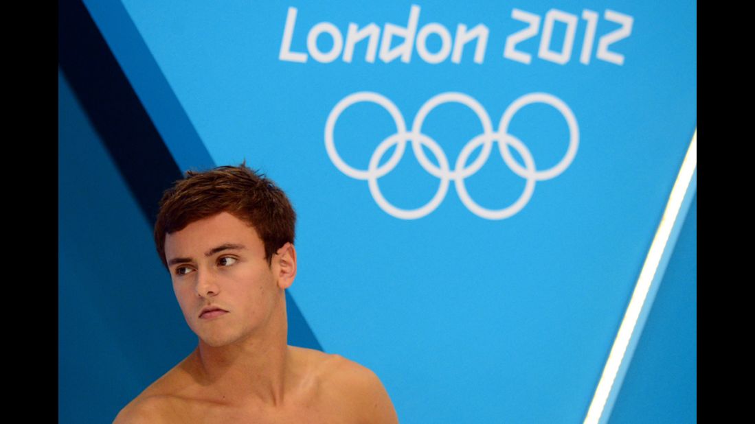 Britain's Thomas Daley looks on during the men's 10-meter platform preliminary round during the diving event.