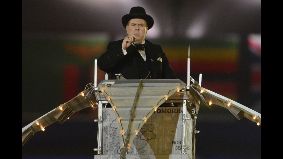 British actor Timothy Spall portrays Winston Churchill during the closing ceremony.
