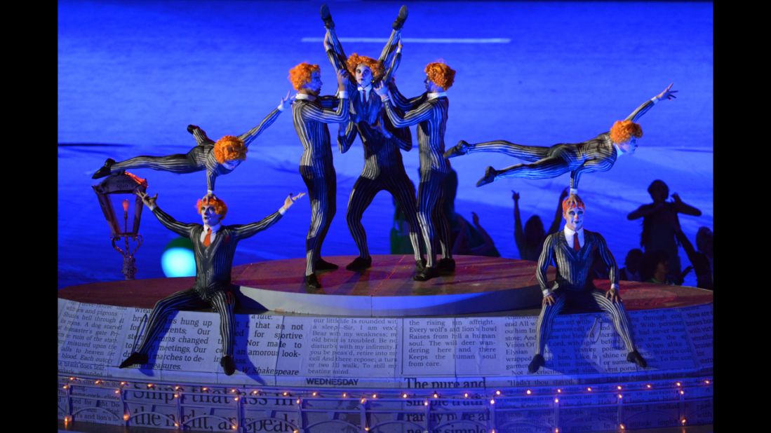 Acrobats perform during the closing ceremony.