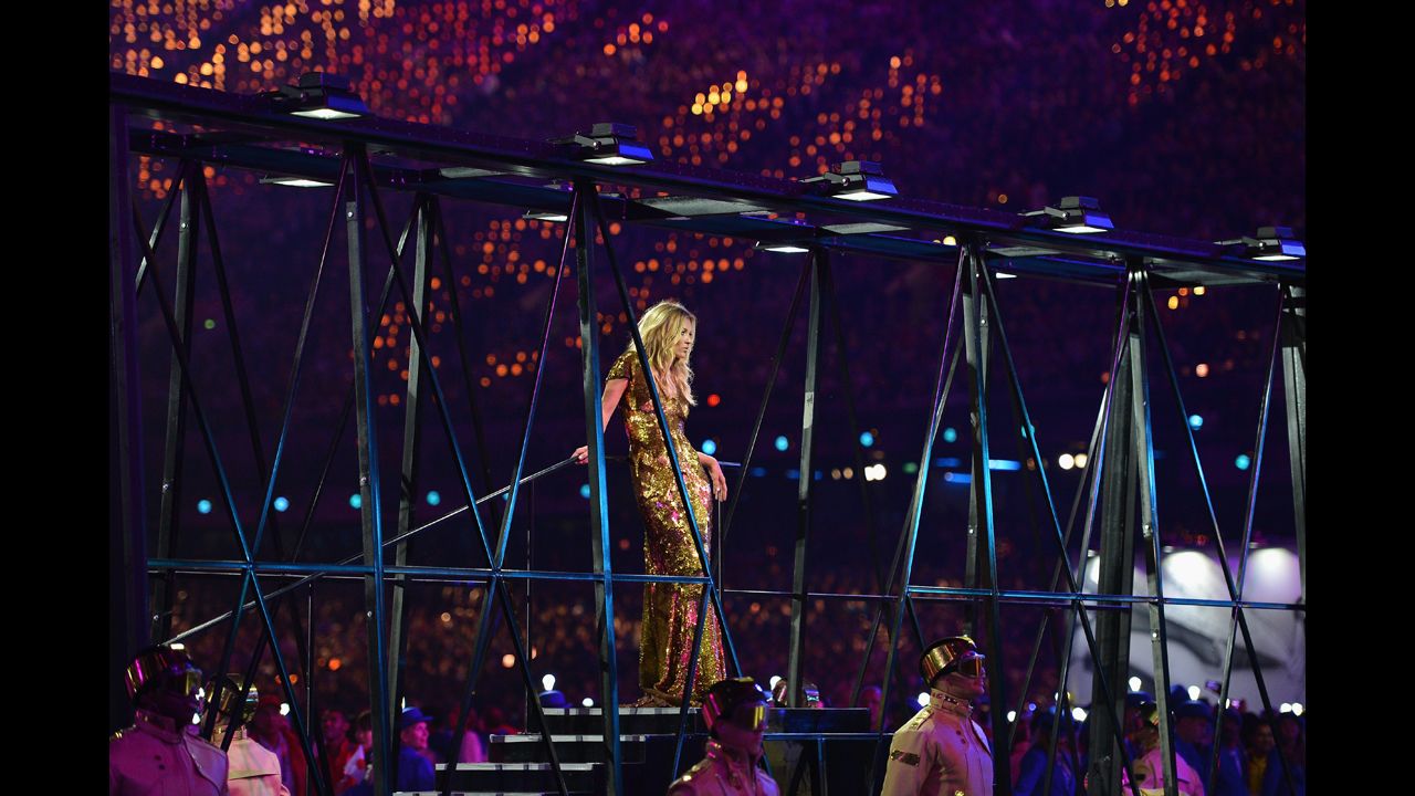 Model Kate Moss performs during the British fashion portion of the closing ceremony.