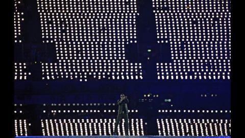 British artist George Michael performs at the Olympic stadium.