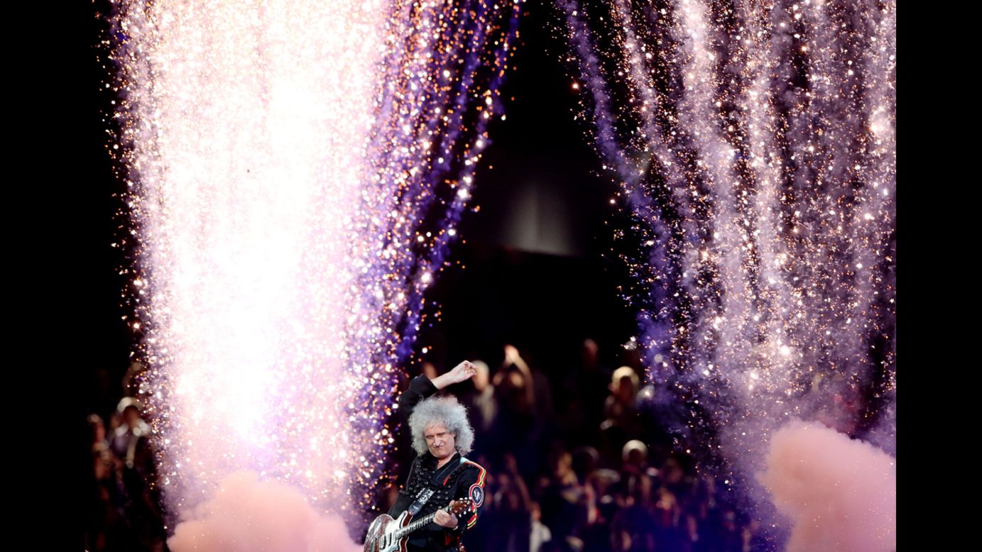 Brian May of Queen performs during the closing ceremony.