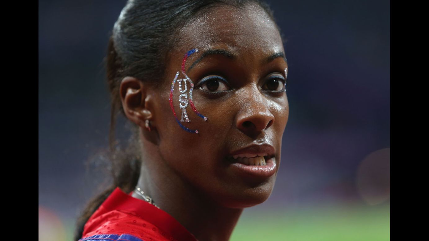 DeeDee Trotter of United States looks on after competing  during the Women's 4 x 400m Relay Final.
