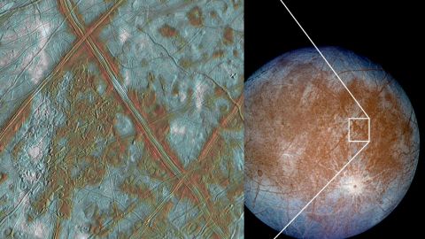 Jupiter's moon Europa has a crust made up of blocks, evidence that Europa may have once had a subsurface ocean.