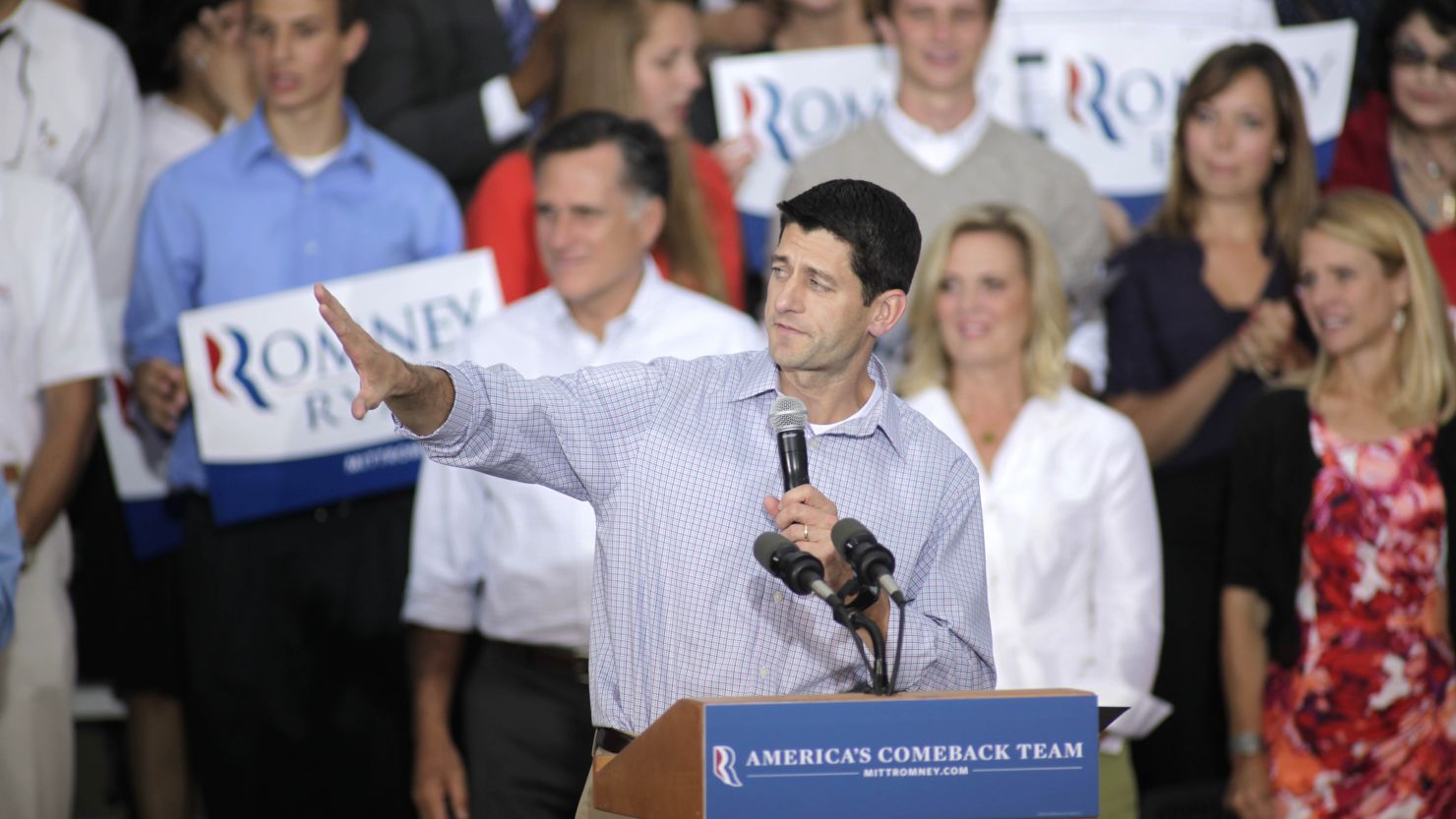 Republican vice presidential candidate Rep. Paul Ryan speaks during a campaign event on Sunday in Waukesha, Wisconsin.