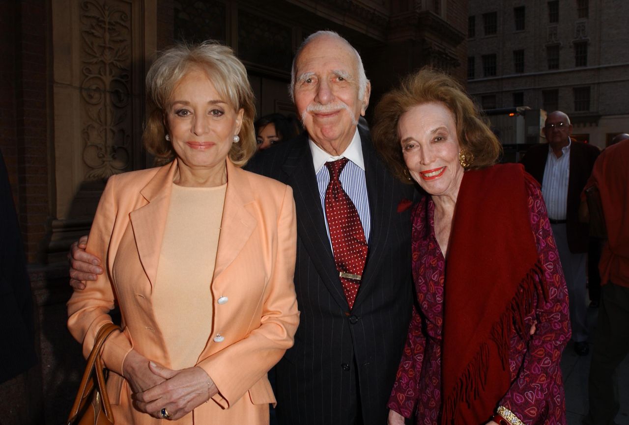 Broadcast journalist Barbara Walters poses for a portrait with Gurley Brown and her husband, David, as they arrive for the opening night of the 2002 JVC Jazz Festival at Carnegie Hall in New York.
