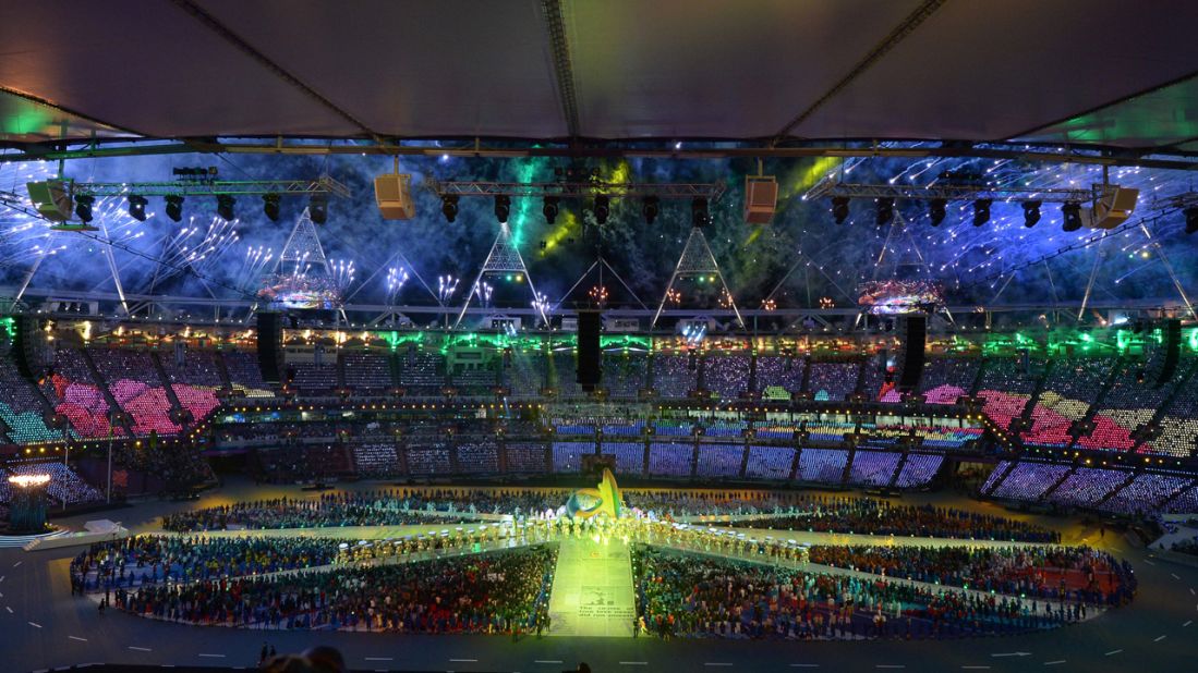 A general view shows  the Olympic stadium during the closing ceremony.