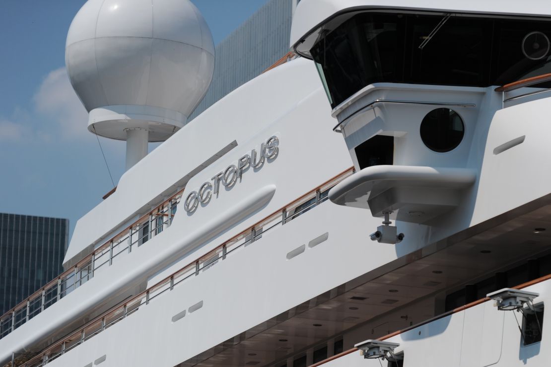 Octopus, the megayacht owned by Paul Allen, moored in Canary Wharf during the London 2012 Olympic Games.