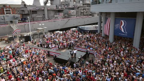 Romney introduced Ryan as his running mate in front of the USS Wisconsin. The seven-term congressman provides a strong contrast to the Obama administration on fiscal policy.