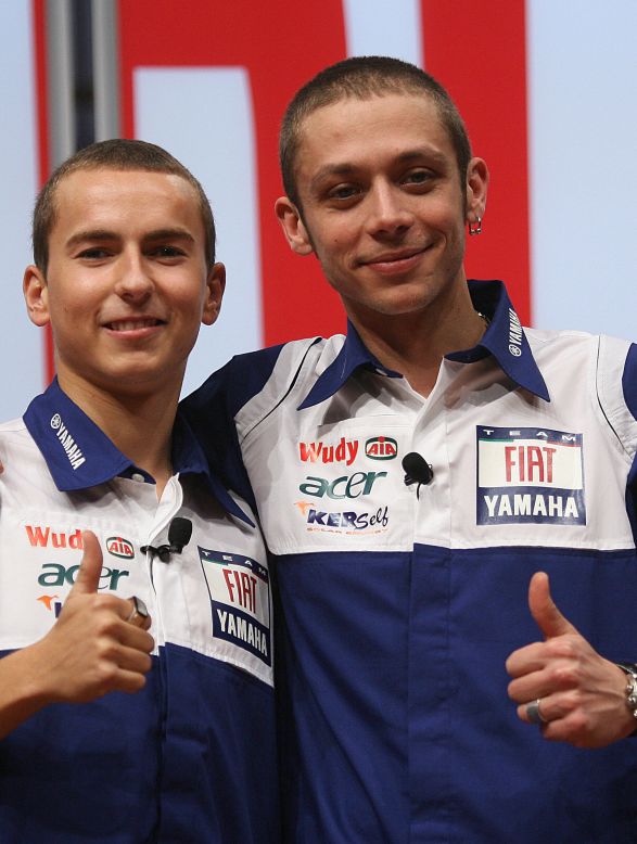 Rossi welcomed Lorenzo to Yamaha in 2008. The 25-year-old is known as "Por Fuera" (meaning "by the outside") following a daring move in his first race victory in the 125cc class in 2003.