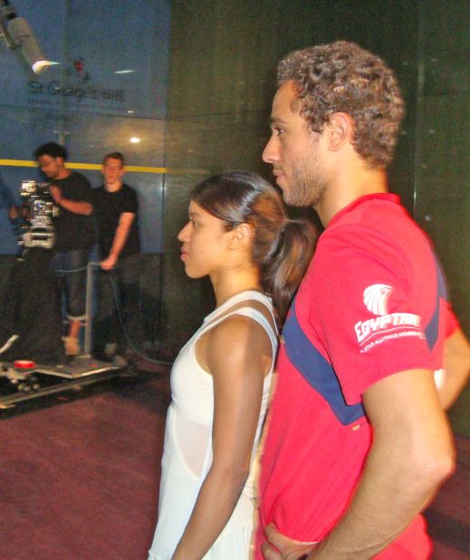 David was joined at the promotional shoot by Ramy Ashour, the Egyptian who is ranked fourth in the men's game.