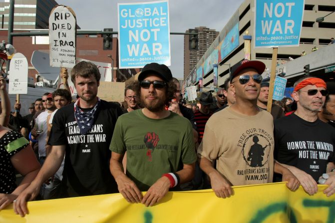 One of Paul Ryan's favorite bands, Rage Against the Machine, protests the Iraq War in Denver in 2008 shortly before heading to Minneapolis to protest the Republican National Convention. 