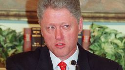 President Bill Clinton declares, "I did not have sexual relations with that woman, Miss Lewinsky," at the White House on Jan. 26, 1998.