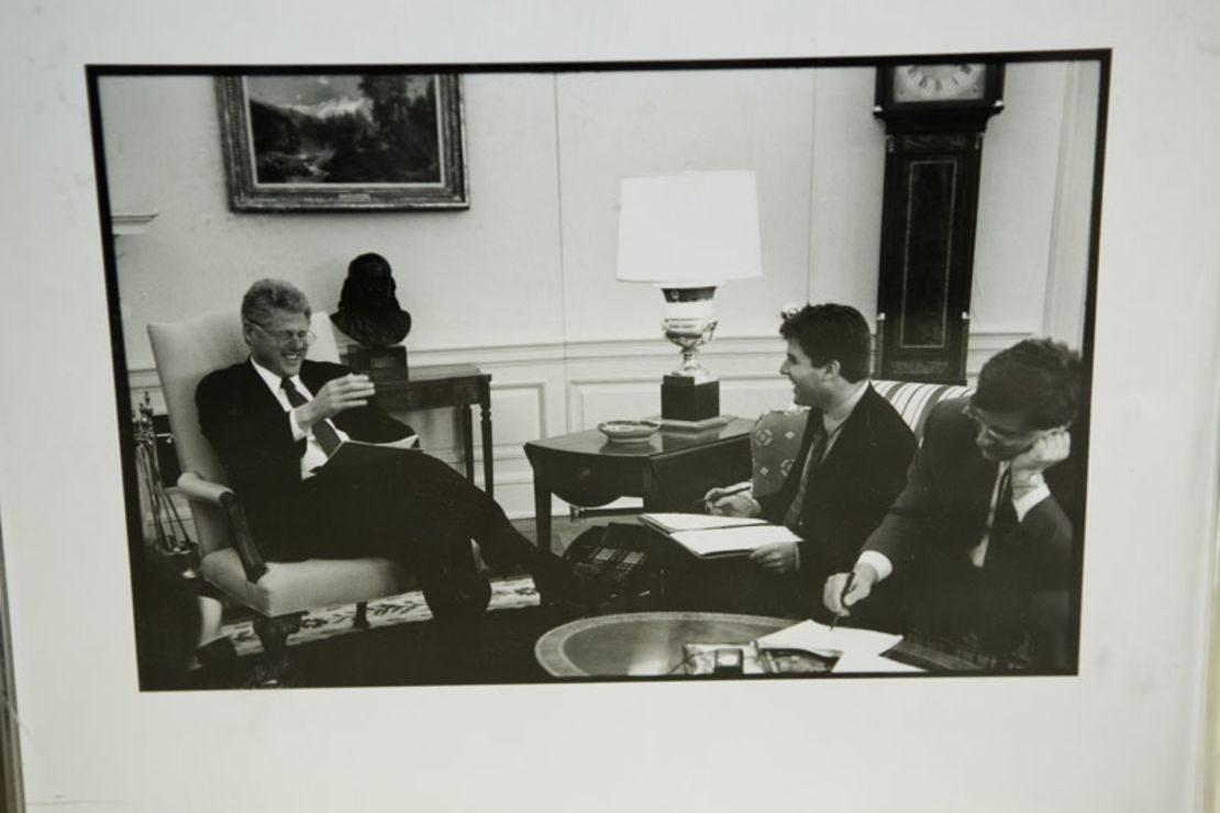 Mark Katz makes Clinton crack up, as seen in this framed photo Katz keeps on his desk.