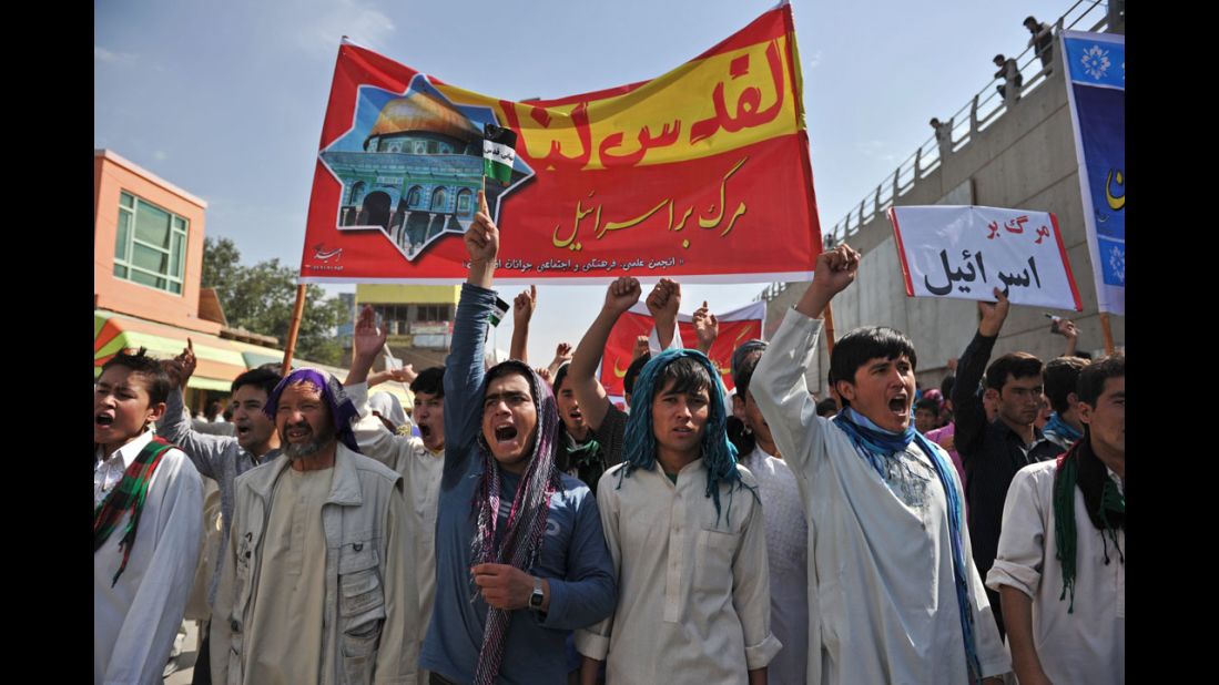 Afghan demonstrators shout slogans against Israel during an Al-Quds rally in Kabul. 