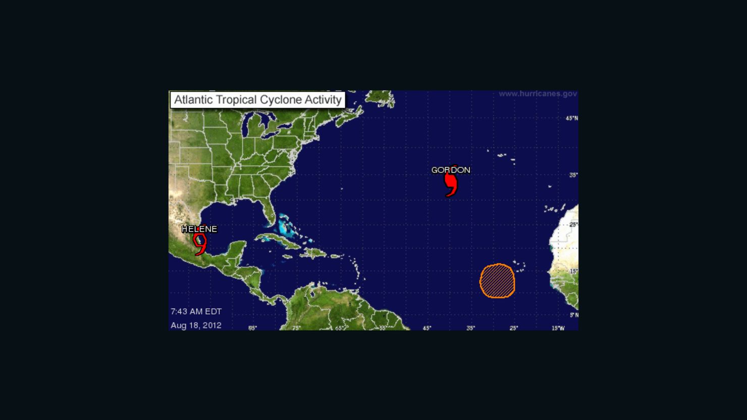 A storm tracker map shows the location of Tropical Storm Helene. 