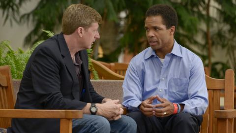 Former Rep. Patrick Kennedy meets with Rep. Jesse Jackson Jr. at the Mayo Clinic in August.
