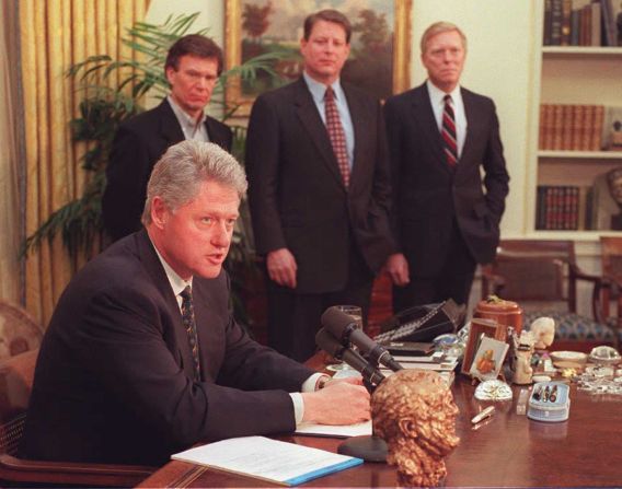 <strong>PROMISE: "The era of big government is over."</strong> The memorable State of the Union declaration was designed to move Clinton toward the political center with the 'Republican Revolution' in Congress aiming to roll back decades of welfare and other programs ushered in by Democrats over many years.