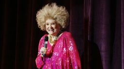 BEL AIR, CA - MAY 3: Actress Phyllis Diller performs on stage at the 'weSparkle Night - Take III' benefit at the Gindi Theatre on May 3, 2004 in Bel Air, California. weSparkle Night is a vaudeville variety show that raises funds for children?s programs at the weSPARK Cancer Support Center, founded by actress Wendie Jo Sperber. (Photo by Frazer Harrison/Getty Images) 
