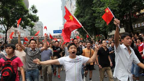 As this scene from Chengdu, China, in August last year shows, the dispute has sparked nationalistic anger in both countries.