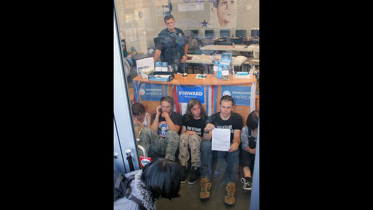 Bradley Manning supporters refused to leave an Obama campaign office in Oakland, California, on Thursday.