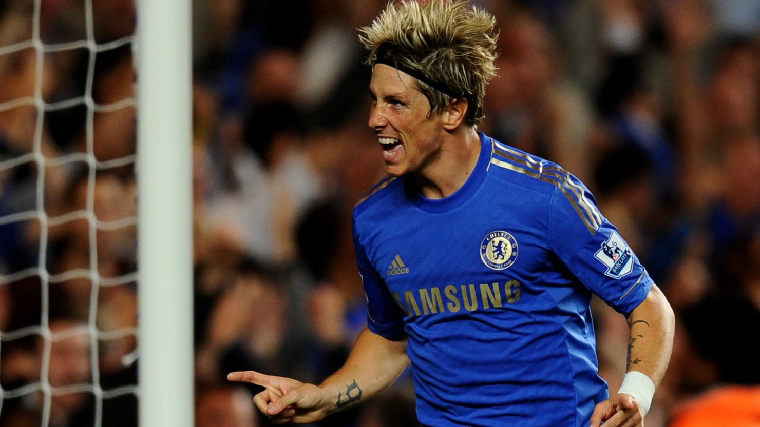 Fernando Torres celebrates scoring Chelsea's decisive third goal at Stamford Bridge in the 4-2 win over Reading.