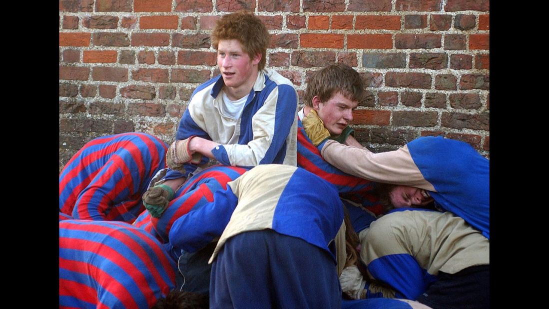 Harry takes part in the traditional Wall Game at Eton College in 2003.
