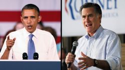 Barack Obama, left, during a campaign stop in West Palm Beach on July 19 and Mitt Romney, right, in Green Bay, Wisconsin on April 2.
