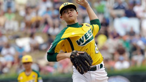 Pitcher Nick Pratto throws for the West team from Huntington Beach, California, in the 2011 Little League Baseball World Series.