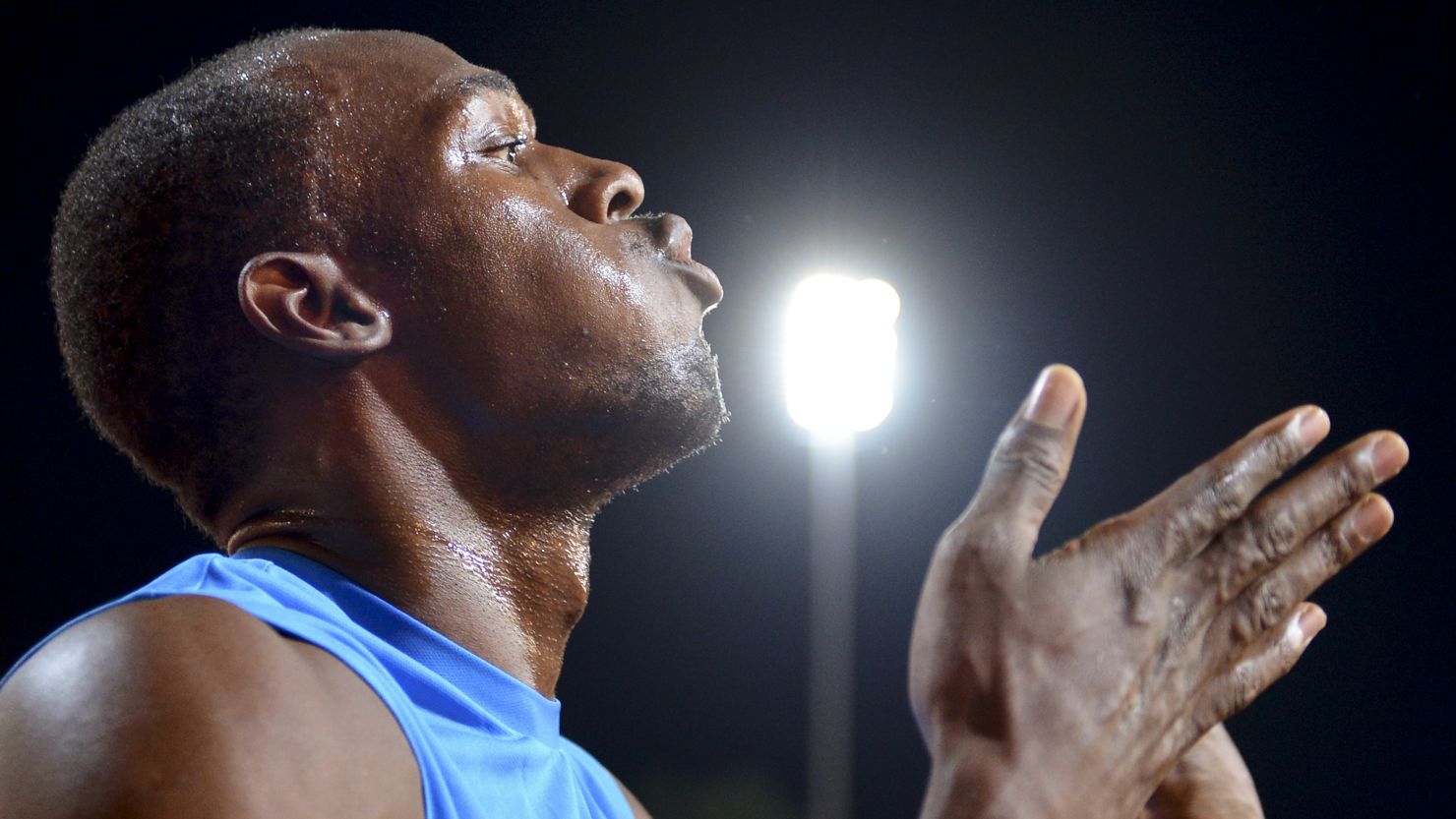 Usain Bolt celebrates after his 200m victory in the Diamond League meeting in Lausanne.  