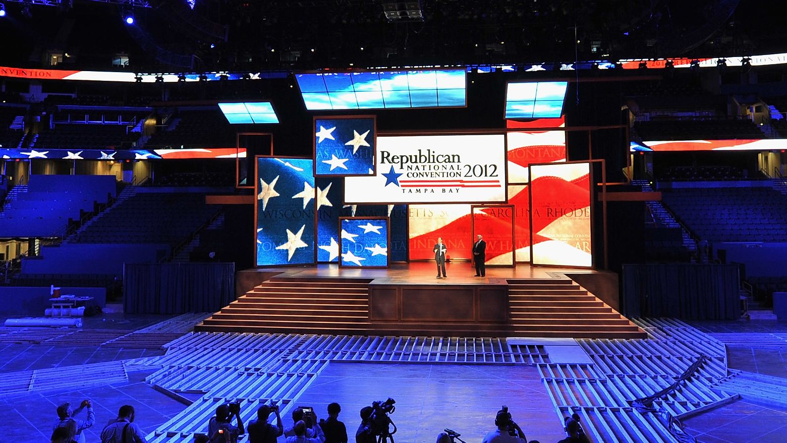 The stage inside of the Tampa Bay Times Forum ahead of the Republican National Convention. Thousands will decend on Tampa for the four day convention ,August 27-30.    