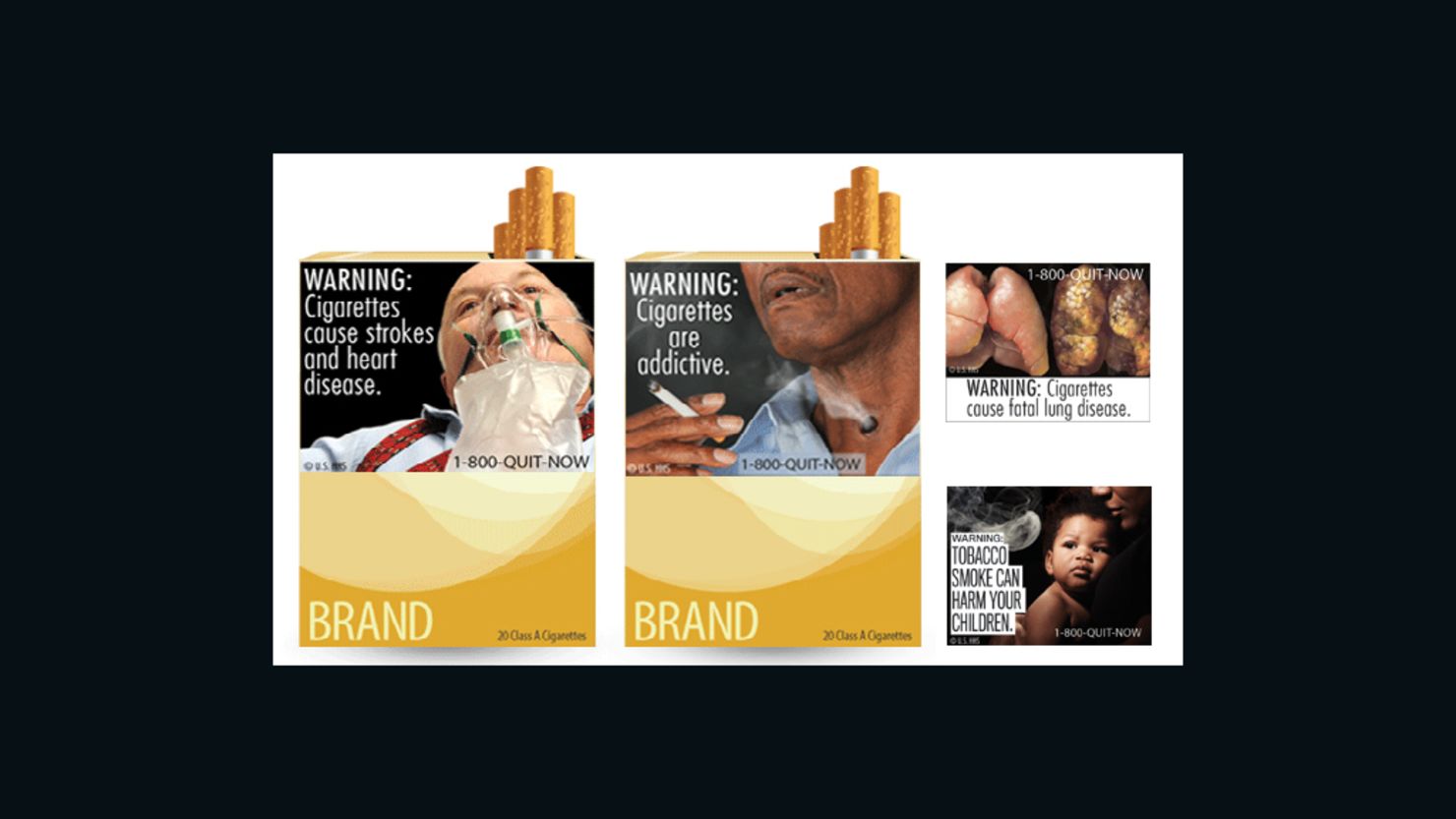 Proposed FDA warning labels for cigarette packages.