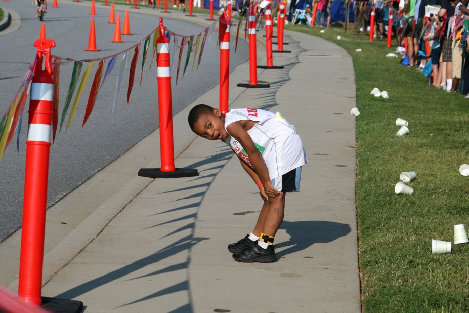 Lincoln Fletcher takes a minute to catch his breath before starting his half-mile run. 