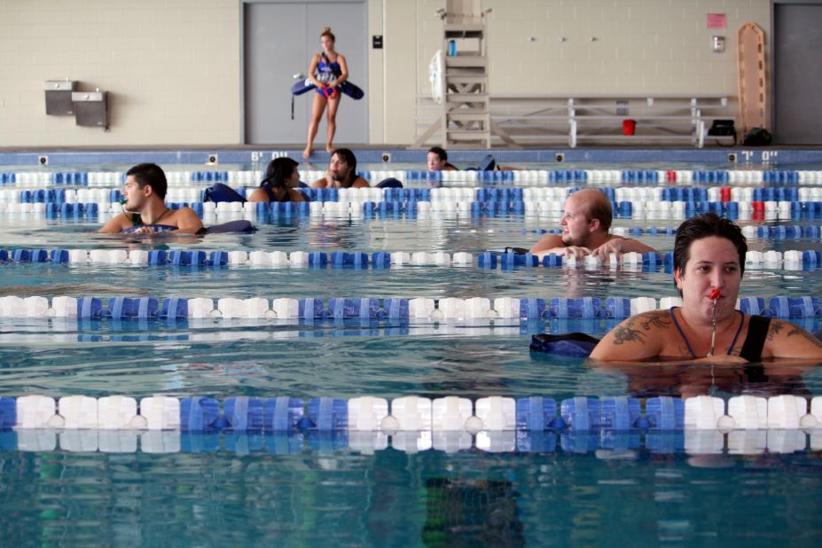 Lifeguards are stationed in every swim lane to ensure the kids' safety. 