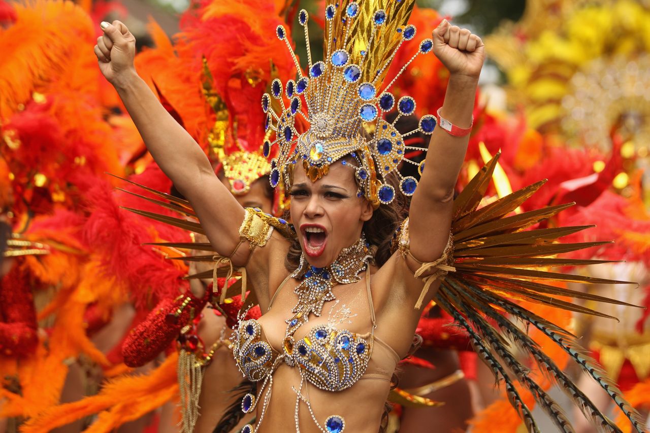 A dancer cheers during a performance on Monday.