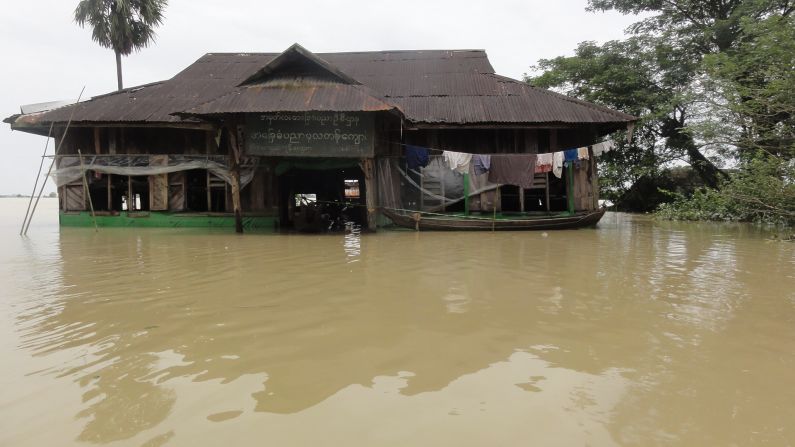 A flooded primary school in the Irrawaddy Delta in a picture taken by relief workers last week