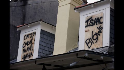 A sign in the French Quarter makes fun of Hurricane Isaac.
