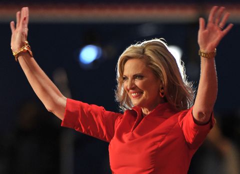 Ann Romney, Republican presidential candidate Mitt Romney's wife, greets a crowd of supporters on Tuesday.