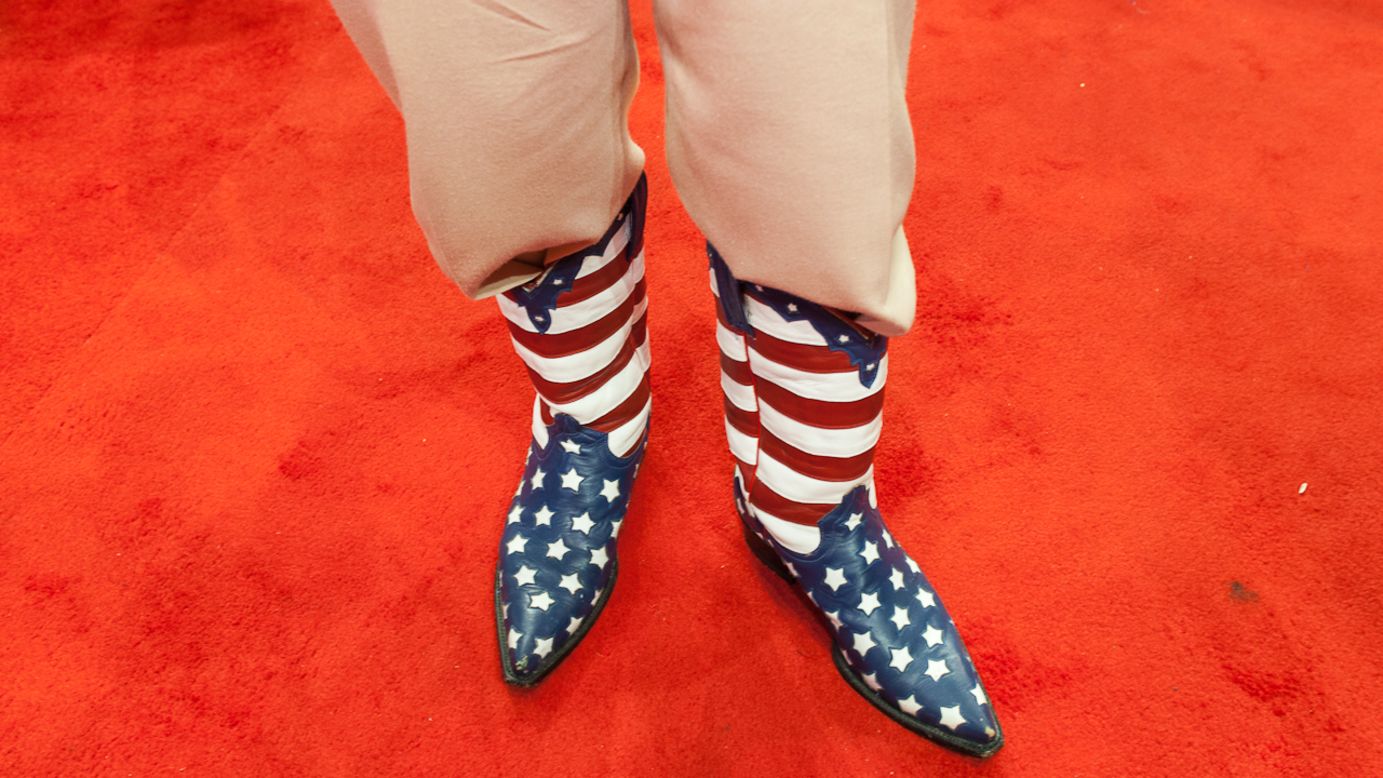 California delegate Don Genhart shows off his American flag cowboy boots.