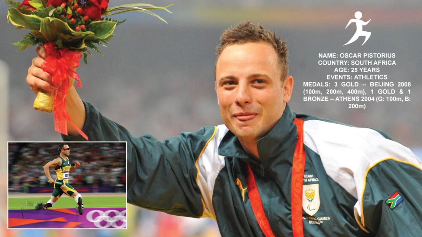 South Africa's "Blade Runner" Oscar Pistorius made history at London 2012 by becoming the first double amputee to compete on the track and make an Olympic final. He is the favorite in the Paralympics 100 meters run. 
