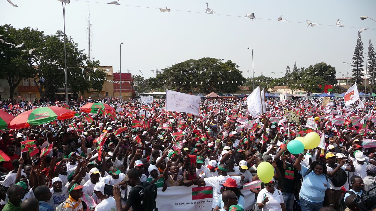 Thousands of Angolans take part in a demonstration in Luanda organized by the main opposition party, UNITA, to ask for free and fair elections on May 19, 2012.