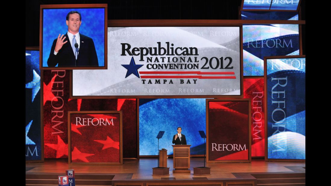 Former Republican presidential candidate Rick Santorum addresses the crowd Tuesday.