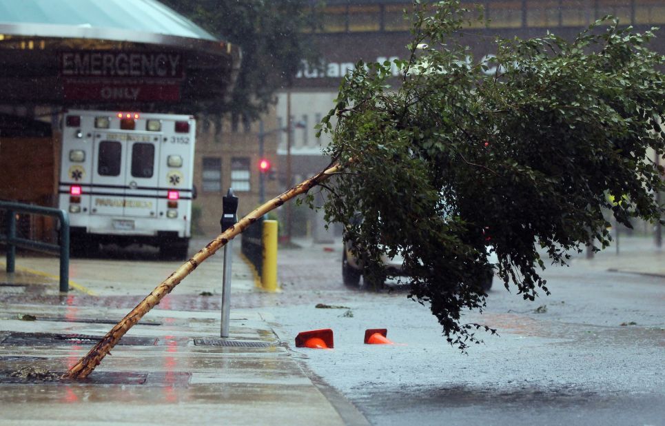 A tree was pushed over outside Tulane Medical Center in New Orleans. 