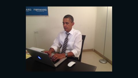 President Barack Obama posted this photo of himself answering questions on social-sharing site Reddit on Monday afternoon.