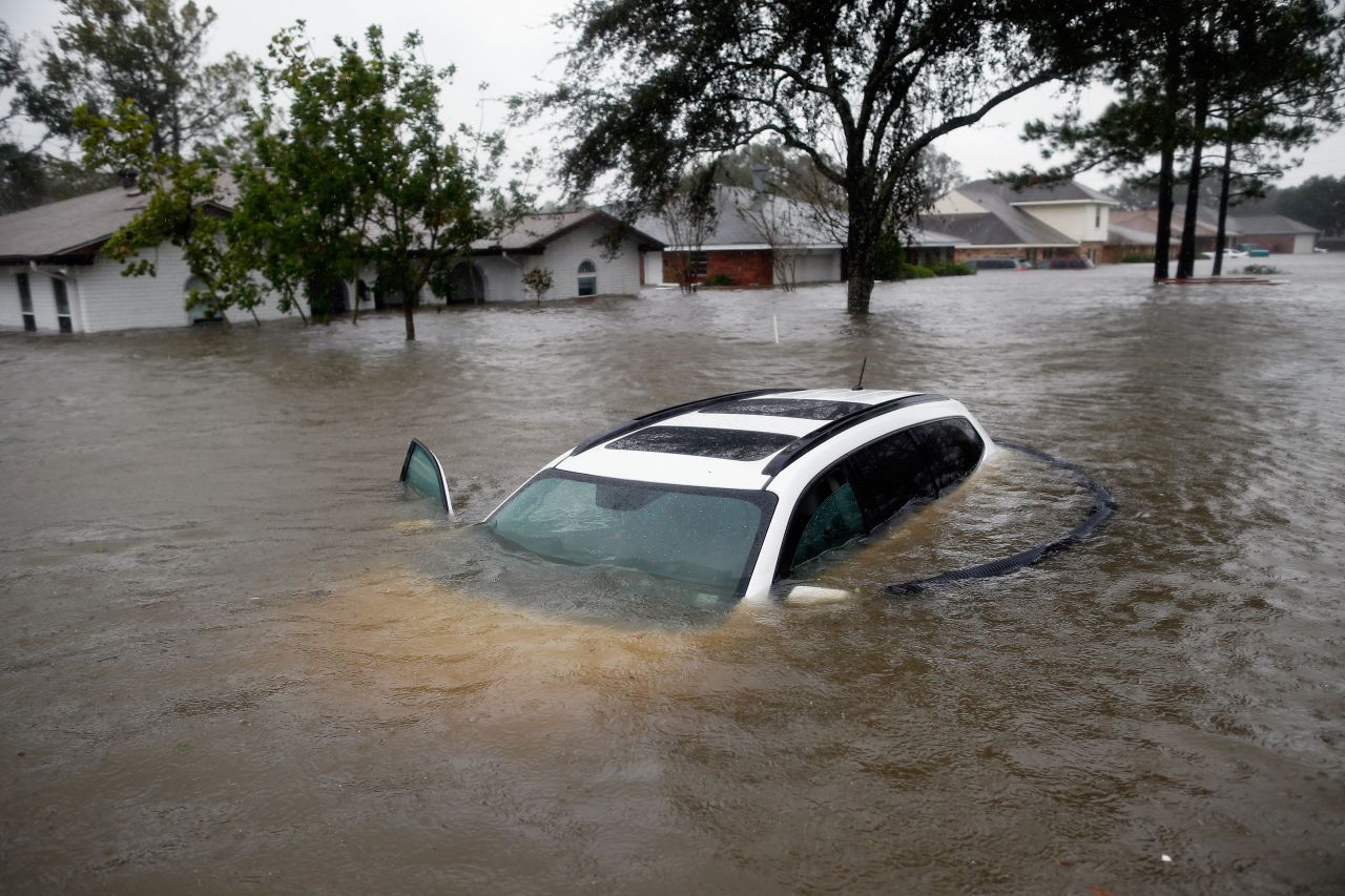 A car sits submerged in Laplace, Louisiana. 