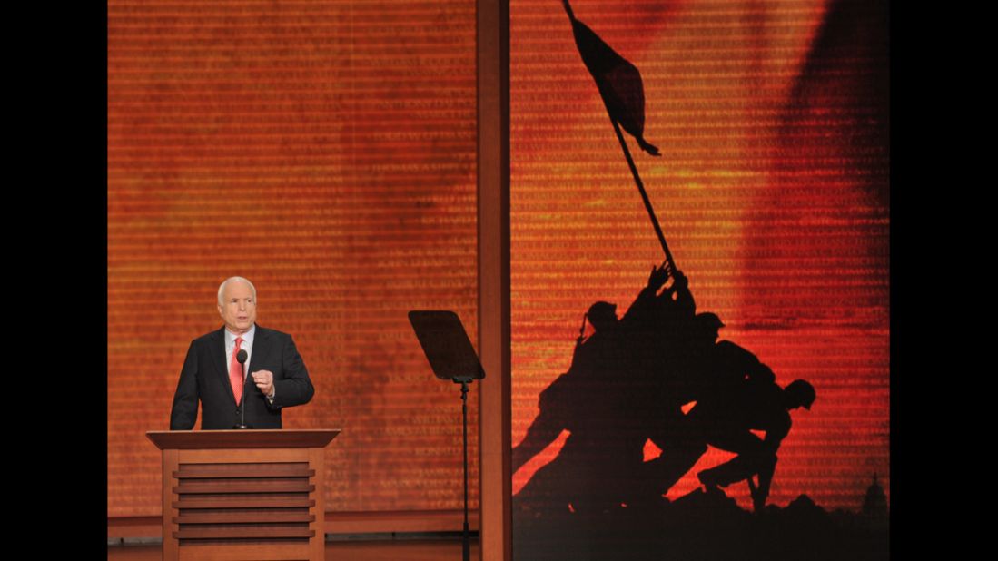 Sen. John McCain, who was a POW during the Vietnam War, addresses the crowd.