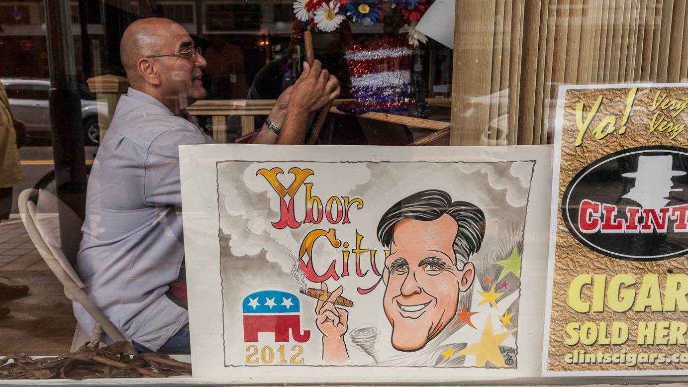 Alfred Moreno rolls a cigar in Ybor City, a historic neighborhood in Tampa known for its nightlife.